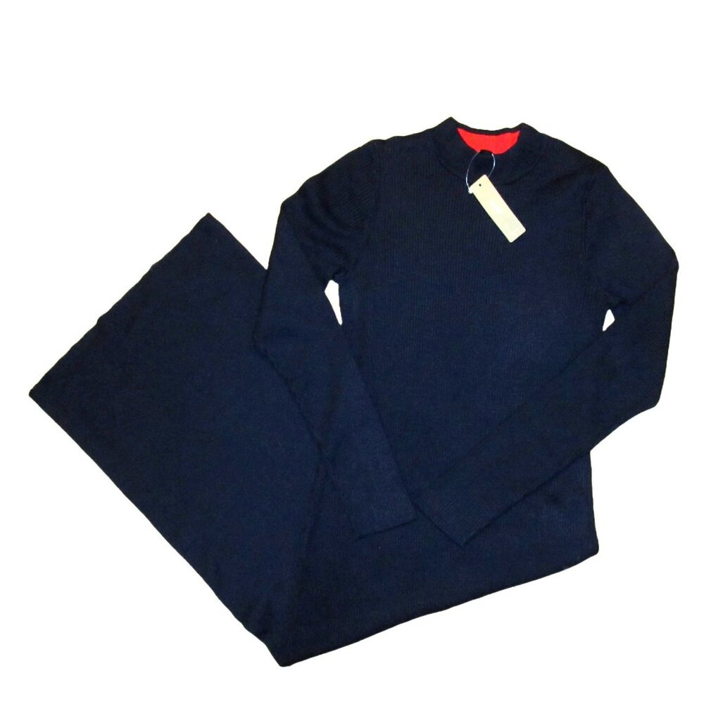 NWT J.Crew Long Sleeve Ribbed Knit Midi in Navy Blue Stretch Dress S - Picture 5 of 9